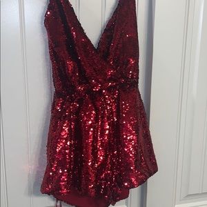 Ark & Co. Flashy Red Sequin Romper Party Dress